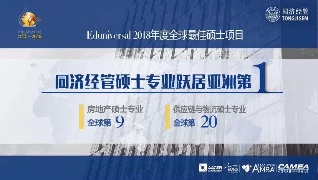同济经管硕士项目跻身Eduniversal全球排名前10强