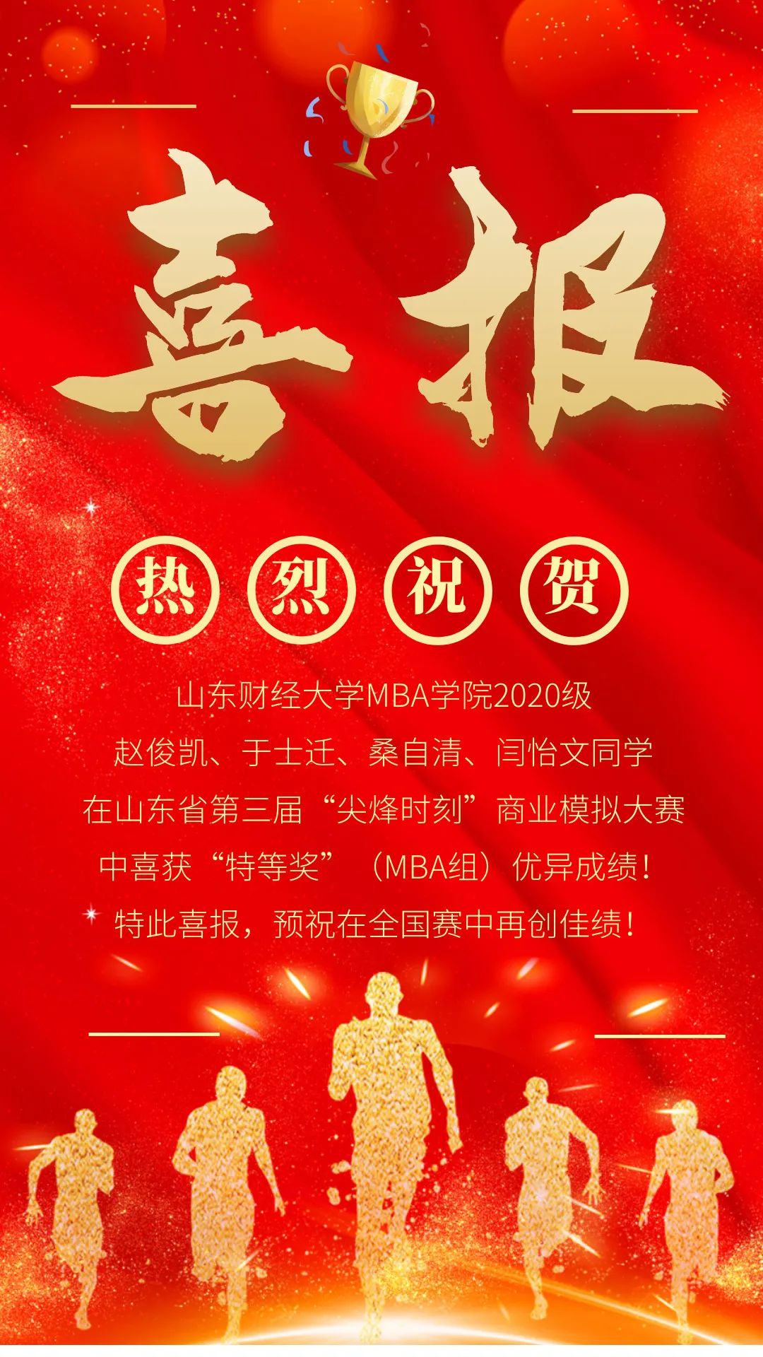 热烈祝贺山东财经大学MBA学院在山东省“尖烽时刻”商业模拟大赛中荣获“特等奖”！