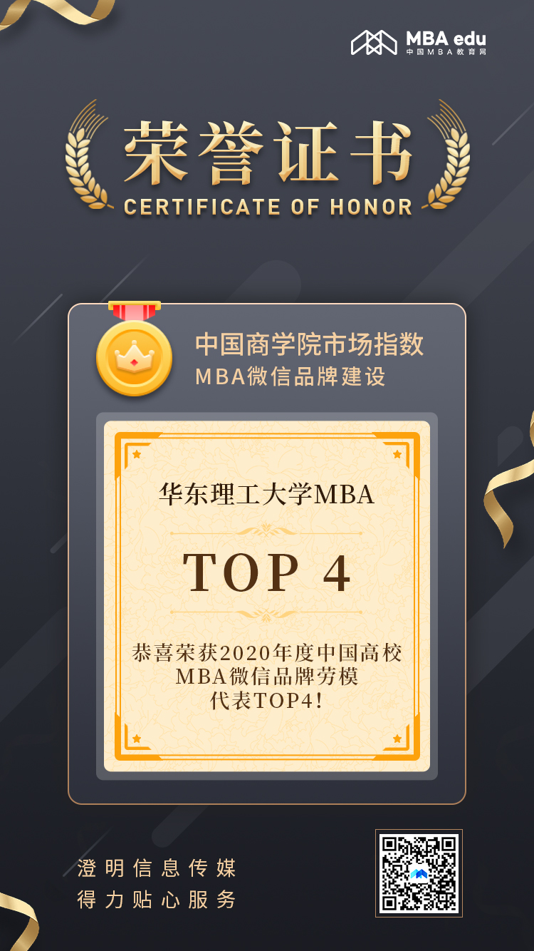 喜报！华东理工大学MBA荣获2020年度微信品牌多个奖项