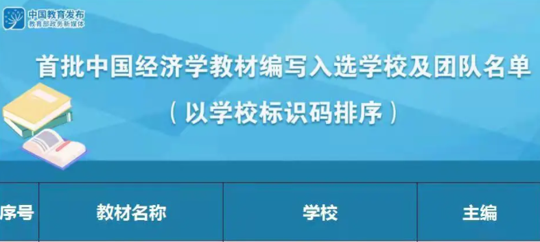 来看名单，首批中国经济学教材编写入选学校及团队公布