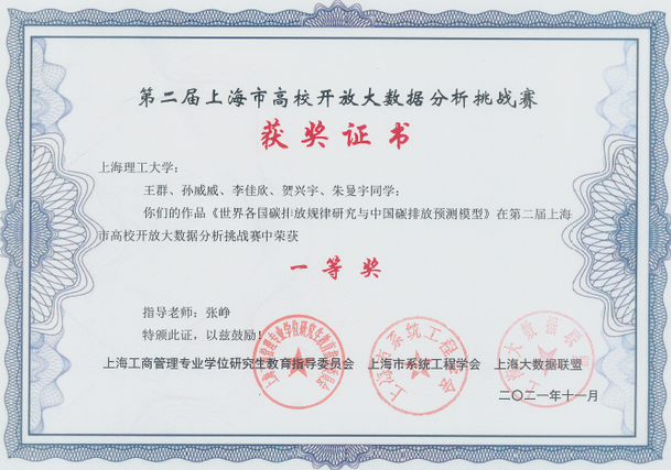 上理管院MBA学子在第二届上海市高校开放大数据分析挑战赛决赛荣获一等奖