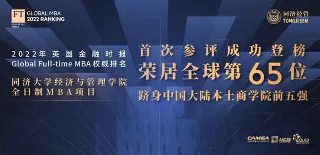 同济经管全日制MBA首次参评FT排名 荣居全球第65位 中国大陆本土商学院前五强