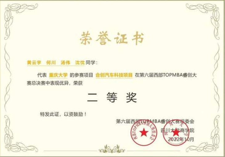 重大MBA学子“合意同心，创梦未来”第六届西部TOPMBA睿创大赛斩获二等奖