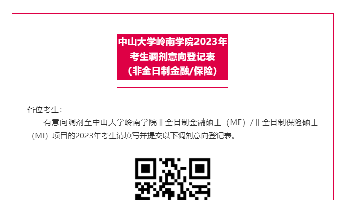 中大岭南2023年考生调剂意向登记表（非全日制金融 保险专业硕士）