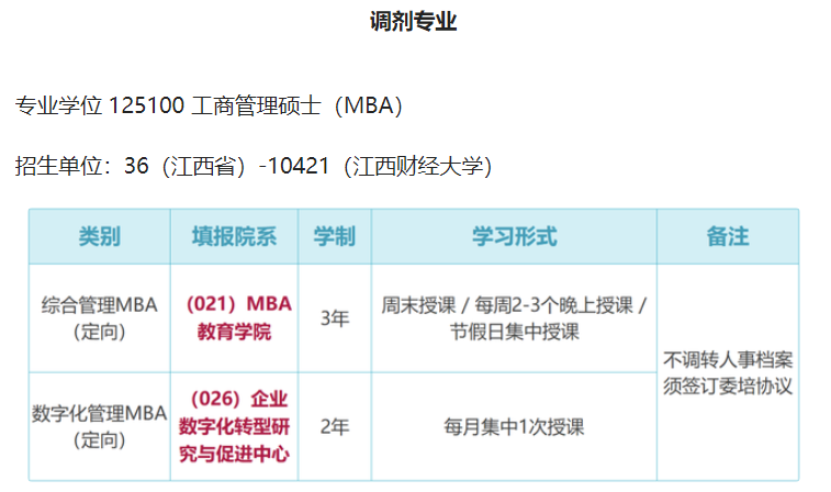 调剂【12小时】｜江西财经大学2023工商管理硕士MBA（非全日制）调剂时间通知