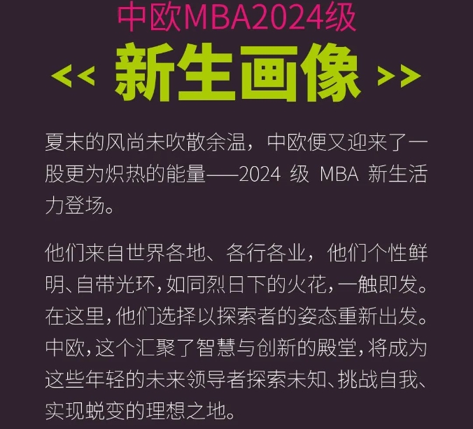 中欧MBA 2024级新生画像 | 开启“新纪”穿越
