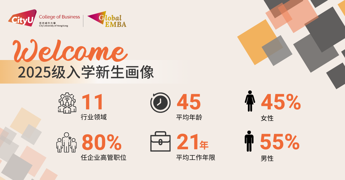 欢迎新生 | 港城大环球EMBA2025年度入学新生画像概览