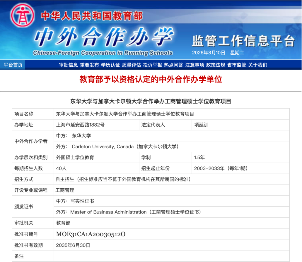 2026 东华-卡尔顿MBA项目申请Q&A